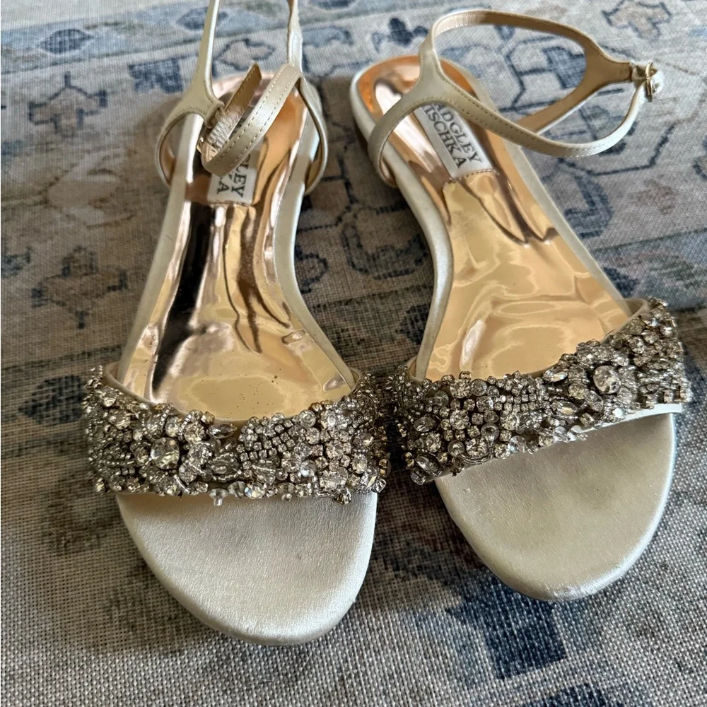 Badgley Mischka Pearl Gold Jeweled Ankle-Strap Sandals